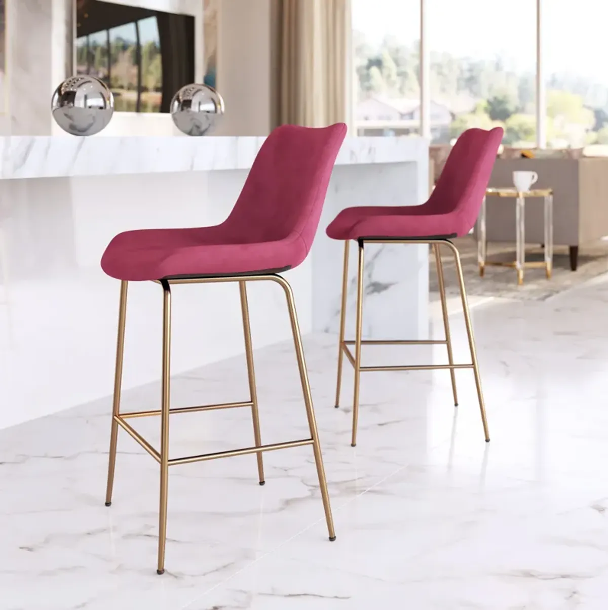 David Counter-Height Stool - Red/Gold