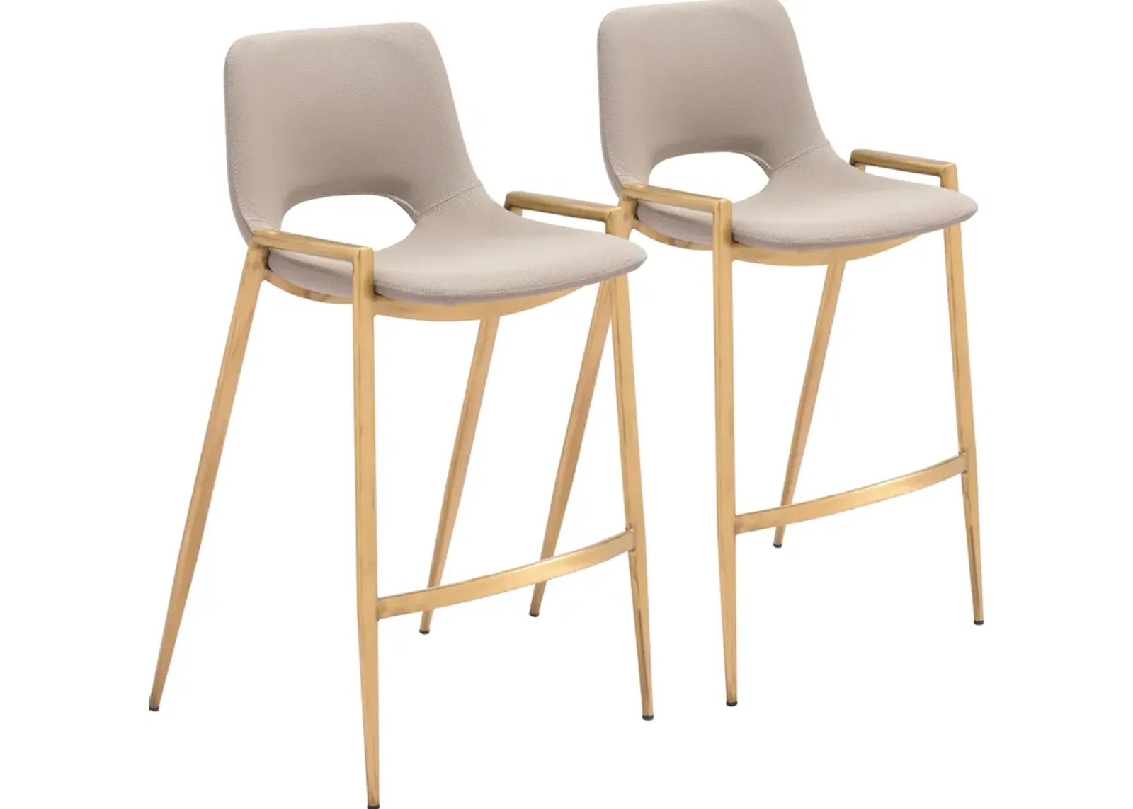 Emerson Set of 2 Counter-Height Stools - Beige/Gold