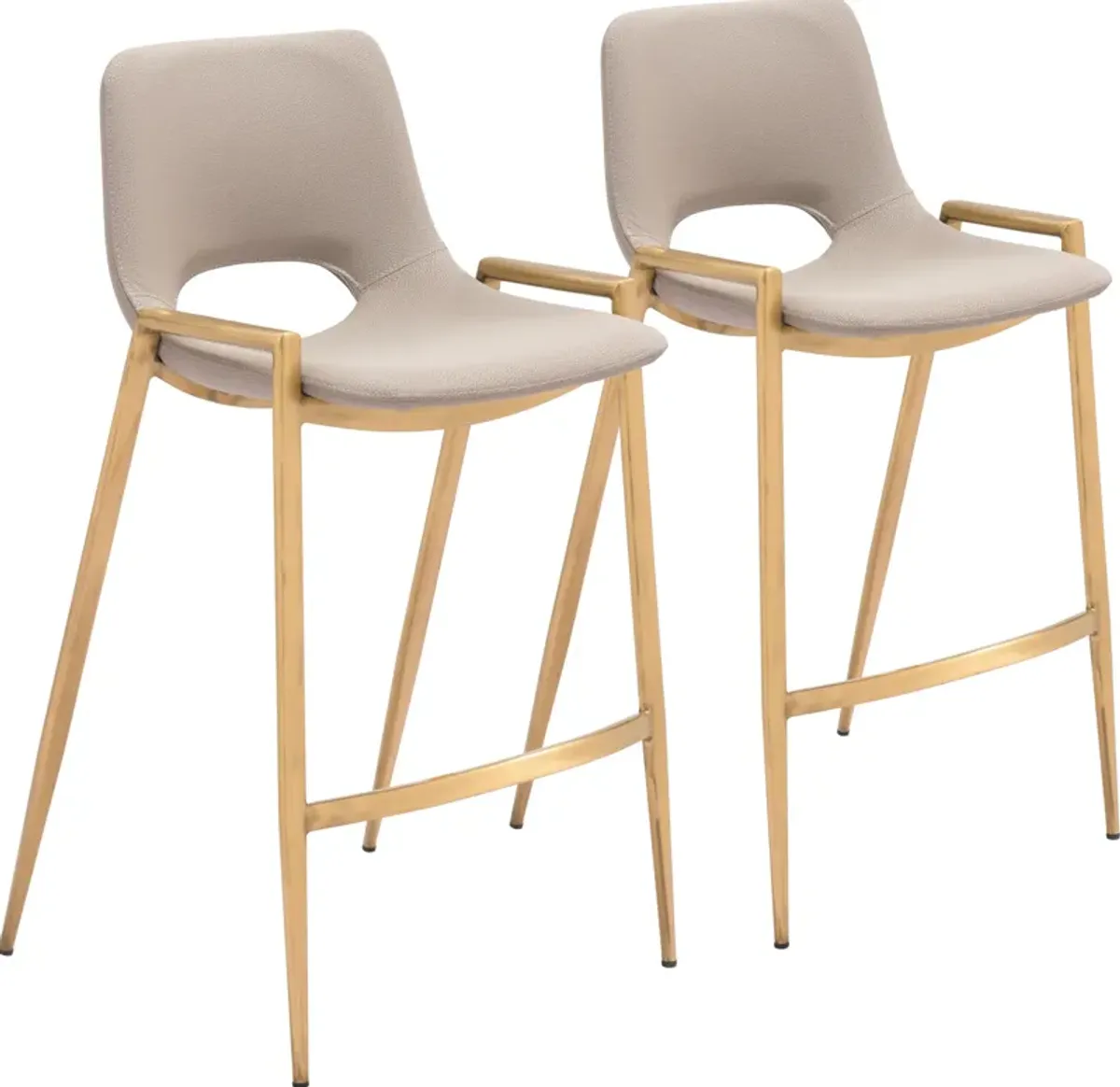 Emerson Set of 2 Counter-Height Stools - Beige/Gold