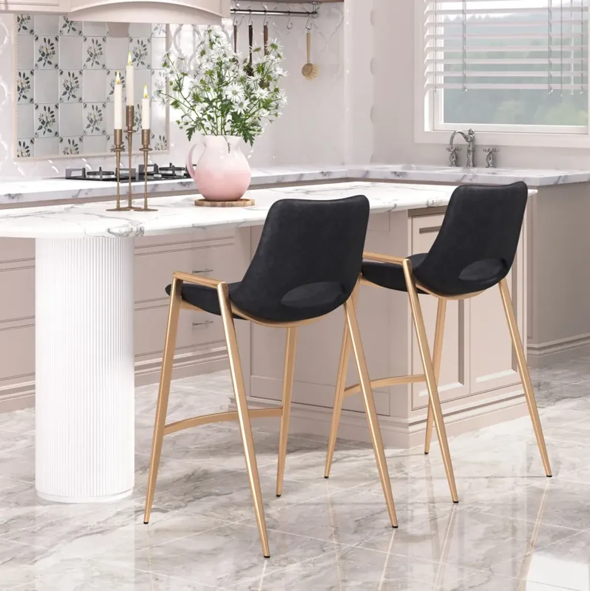 Emerson Set of 2 Counter-Height Stools - Black/Gold