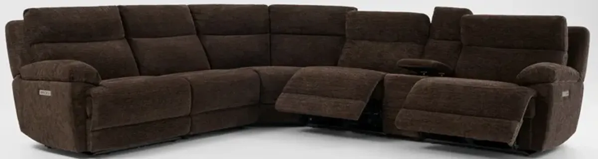 Gatlin 6-Piece Dual-Power Reclining Sectional with Console - Brown