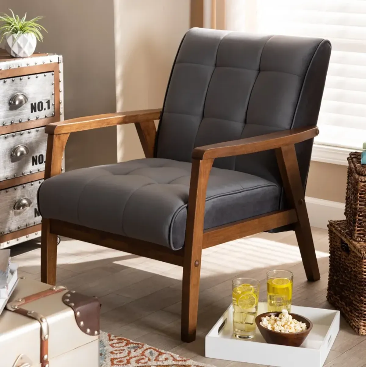 Belinda Accent Chair - Grey/Walnut