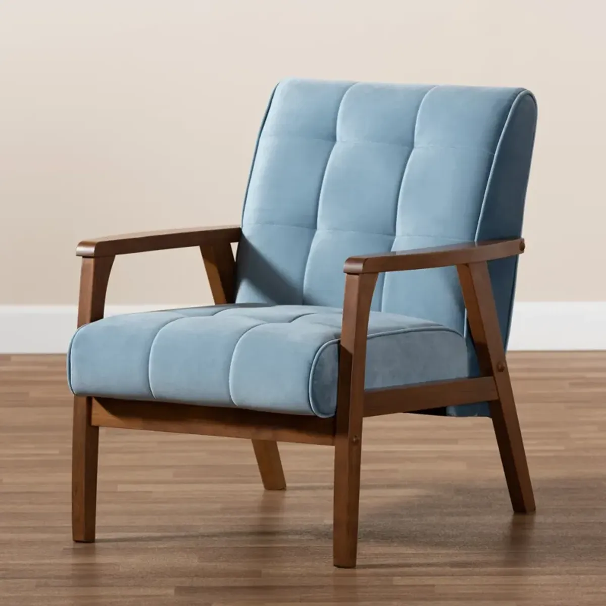 Belinda Accent Chair - Light Blue/Walnut