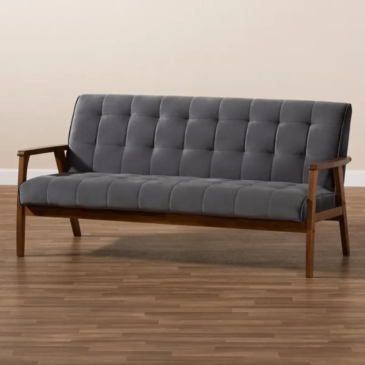 Belinda Sofa - Grey/Walnut