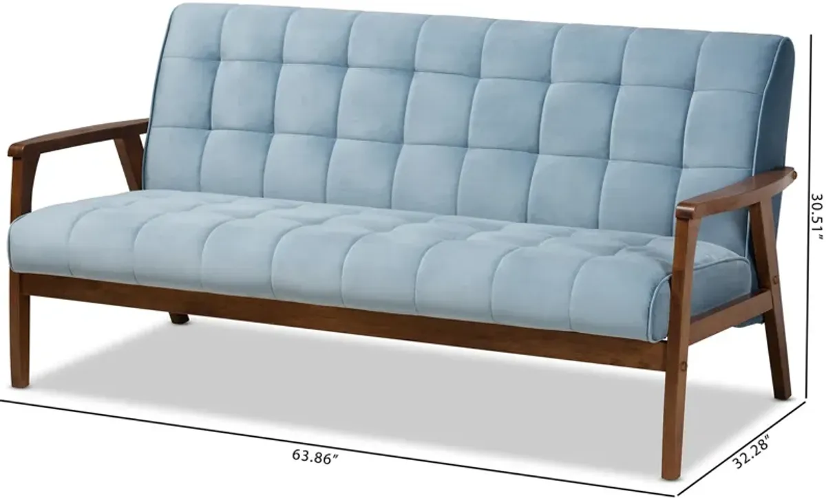 Belinda Sofa - Light Blue/Walnut