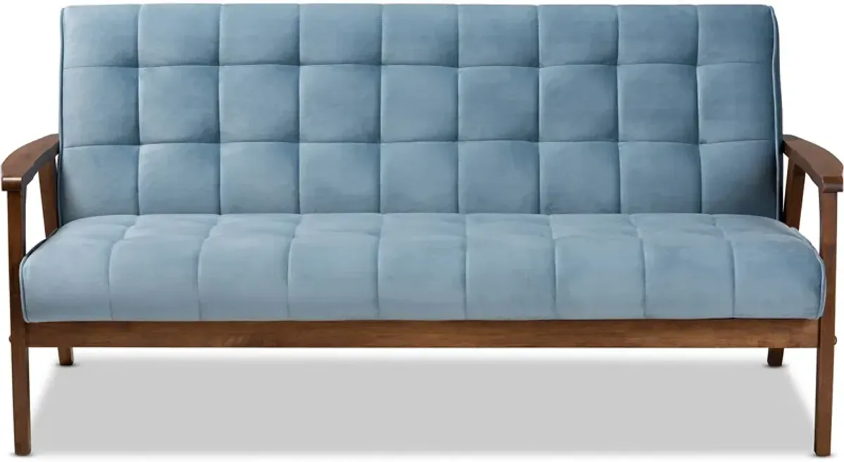 Belinda Sofa - Light Blue/Walnut