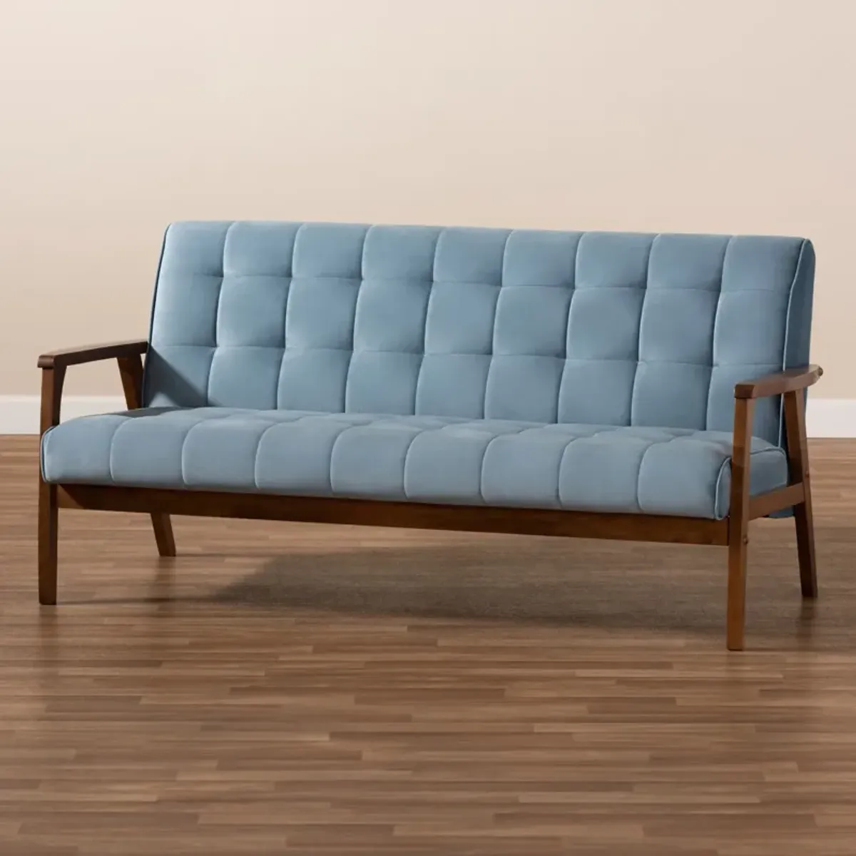 Belinda Sofa - Light Blue/Walnut