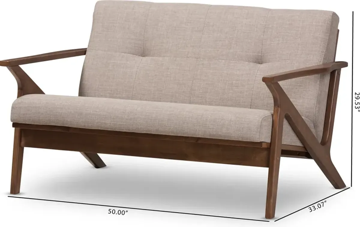 Andrea Loveseat - Light Grey/Walnut Brown