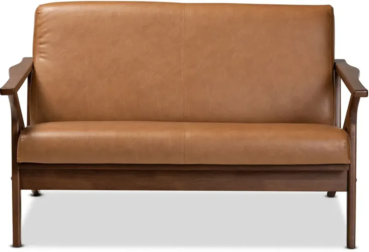 Andrea Loveseat - Tan/Walnut Brown