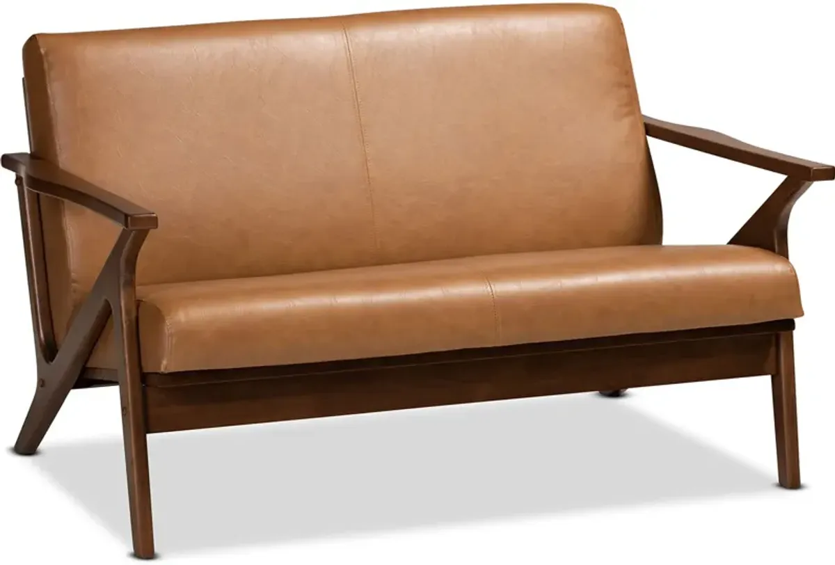 Andrea Loveseat - Tan/Walnut Brown