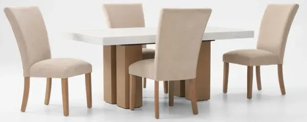 Artemis Marble Dining Table and 4 Upholstered Dining Chairs - White Marble/Beige