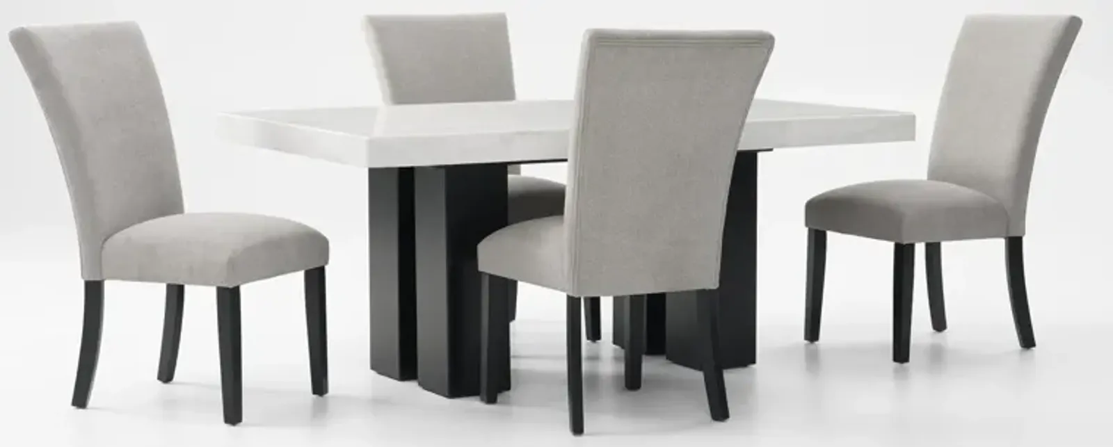 Artemis Marble Dining Table and 4 Upholstered Dining Chairs - White Marble/Black