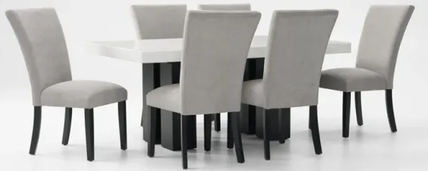 Artemis Marble Dining Table and 6 Upholstered Dining Chairs - White Marble/Black