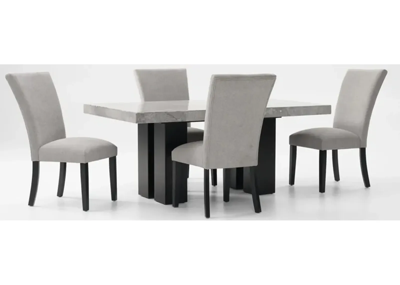 Artemis Marble Dining Table and 4 Upholstered Dining Chairs - Gray Marble/Black