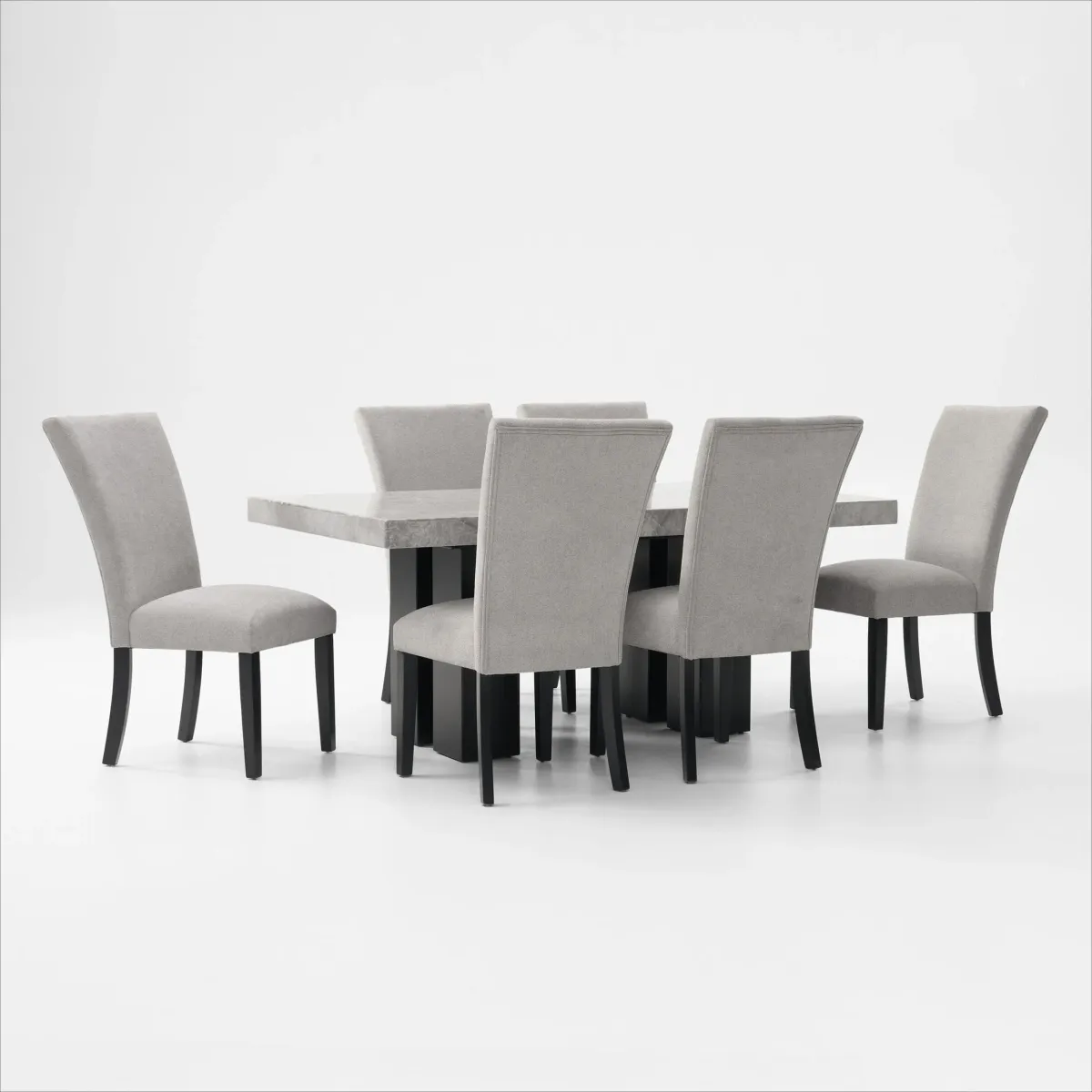 Artemis Marble Dining Table and 6 Upholstered Dining Chairs - Gray Marble/Black