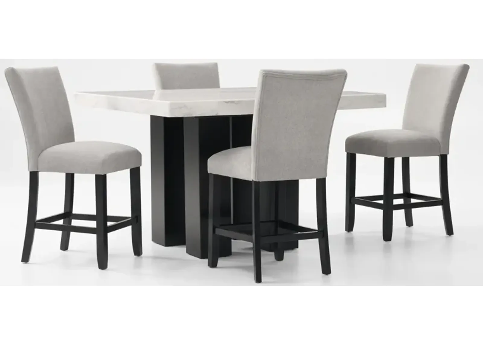 Artemis Marble Counter-Height Dining Table and 4 Upholstered Stools - White Marble/Black