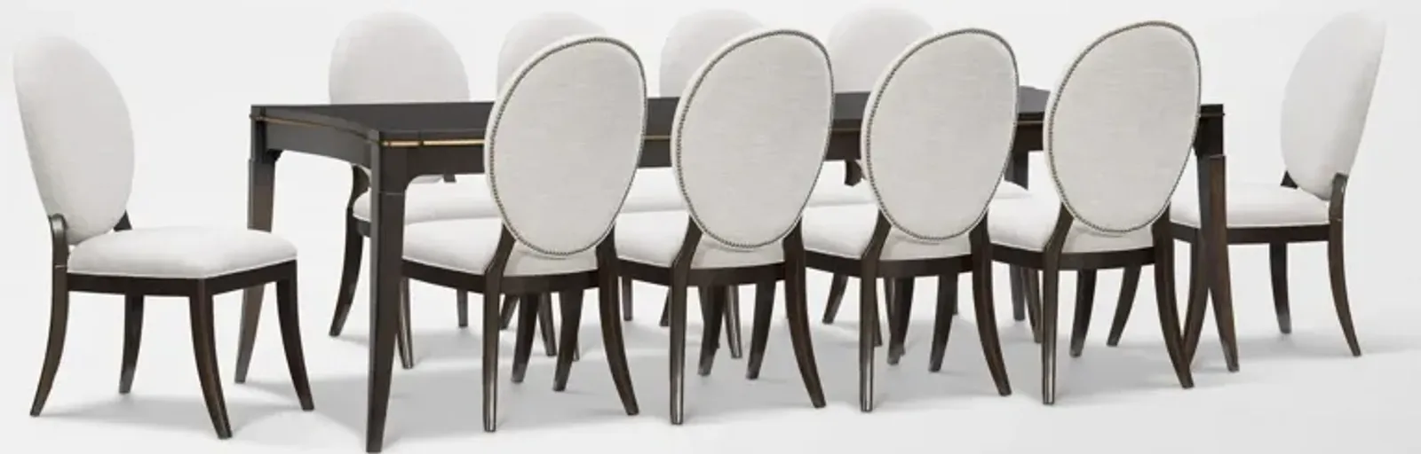 Manhattan Rectangular Dining Table with 10 Oval-Back Side Chairs