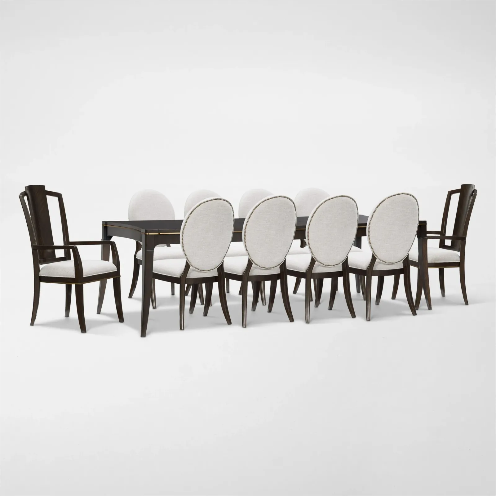 Manhattan Rectangular Dining Table with 8 Oval-Back Side Chairs and 2 Splat-Back Armchairs