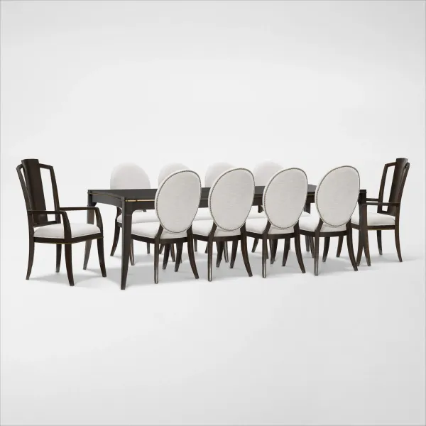 Manhattan Rectangular Dining Table with 8 Oval-Back Side Chairs and 2 Splat-Back Armchairs