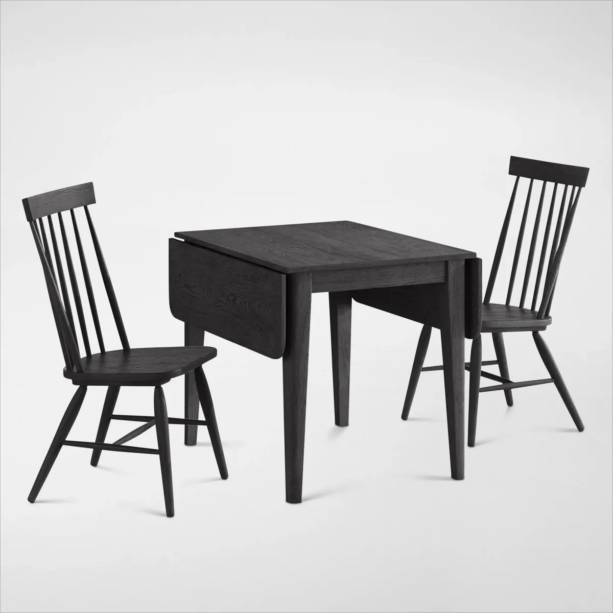 Hayward Small Extendable Dining Table & 2 Windsor-Back Chairs - Black