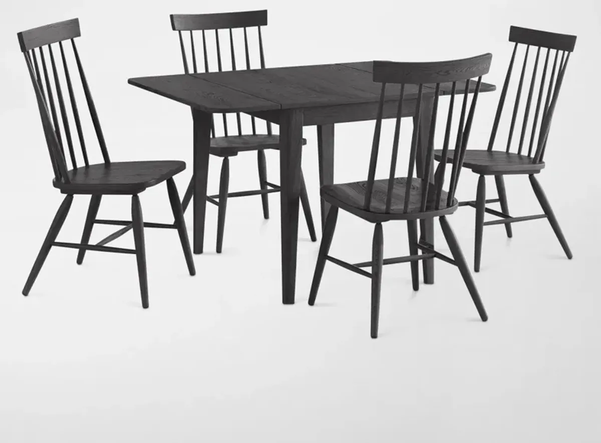 Hayward Solid Wood Small Extendable Dining Table & 4 Windsor-Back Chairs - Black