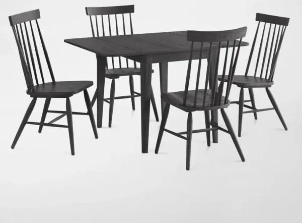 Hayward Solid Wood Small Extendable Dining Table & 4 Windsor-Back Chairs - Black