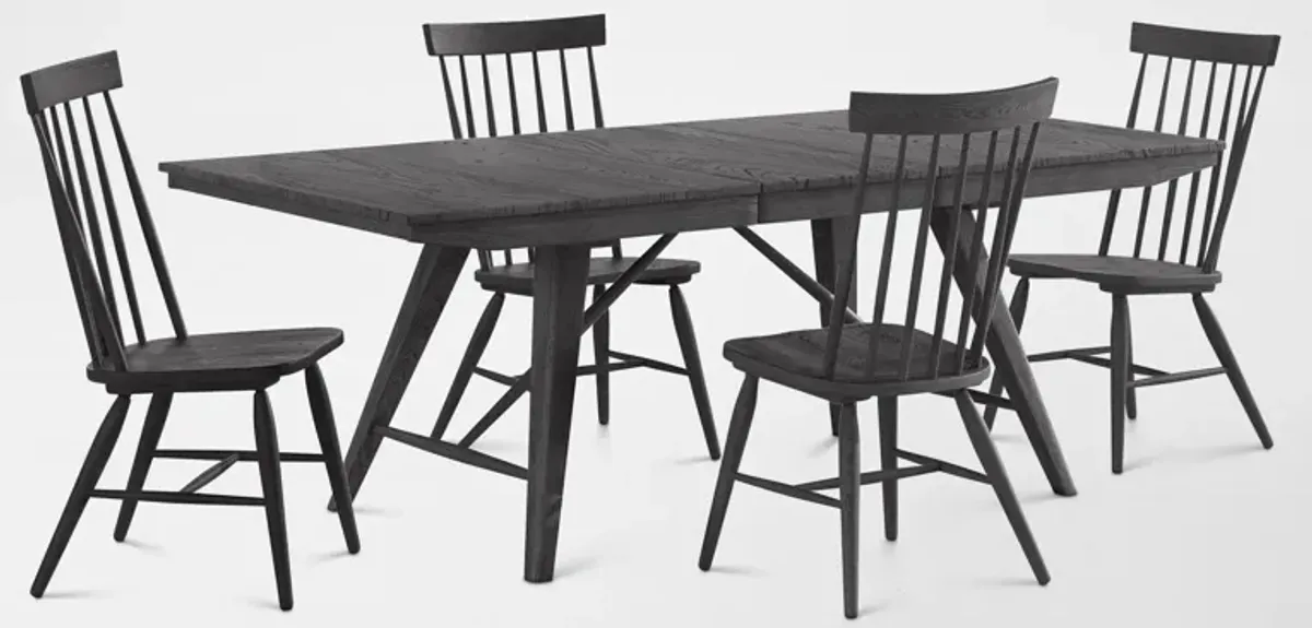 Hayward Solid Wood Large Extendable Dining Table & 4 Windsor-Back Chairs - Black