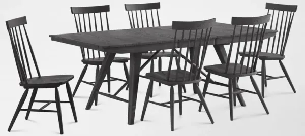 Hayward Solid Wood Large Extendable Dining Table & 6 Windsor-Back Chairs - Black
