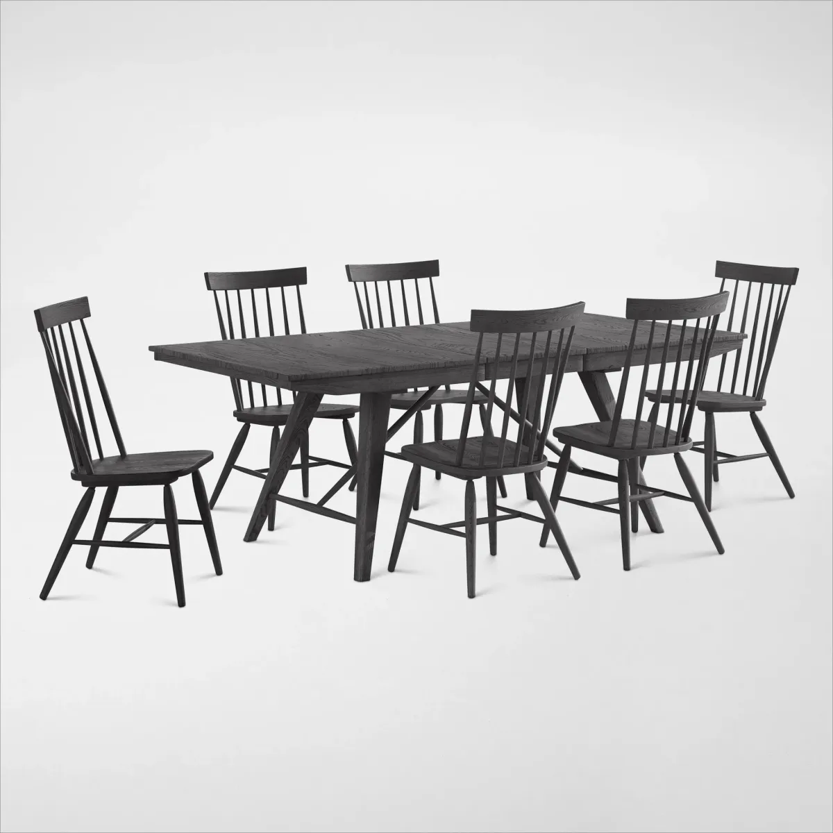 Hayward Large Extendable Dining Table & 6 Windsor-Back Chairs - Black