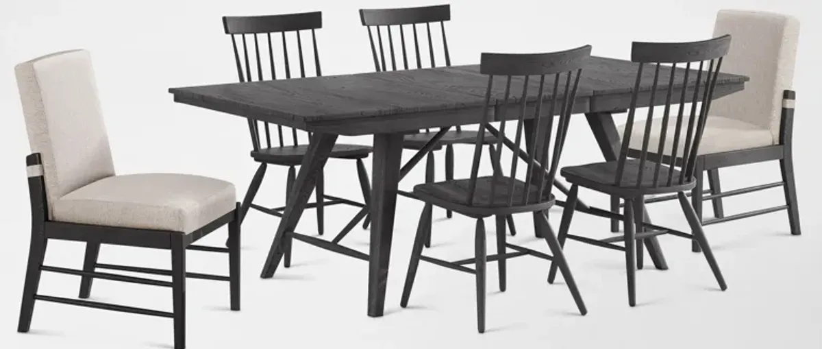 Hayward Large Extendable Dining Table with 4 Windsor-Back Chairs & 2 Upholstered Chairs - Black