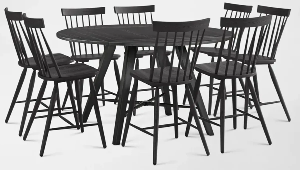 Hayward Convertible Counter-Height Dining Table & 8 Windsor-Back Stools - Black