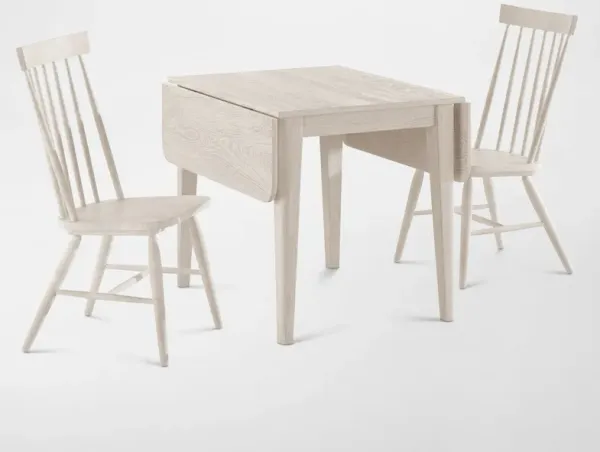 Hayward Solid Wood Small Extendable Dining Table & 2 Windsor-Back Chairs - White