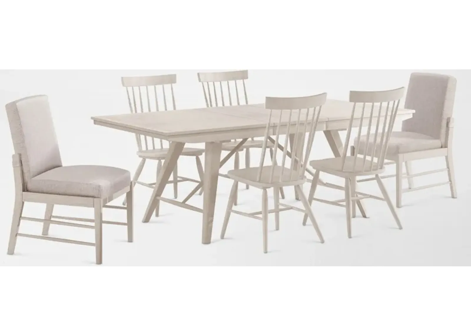 Hayward Large Extendable Dining Table with 4 Windsor-Back Chairs & 2 Upholstered Chairs - White