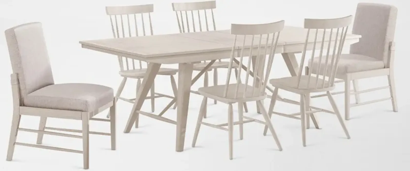 Hayward Large Extendable Dining Table with 4 Windsor-Back Chairs & 2 Upholstered Chairs - White