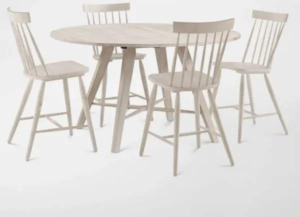 Hayward Solid Wood Convertible Counter-Height Dining Table & 4 Windsor-Back Stools - White