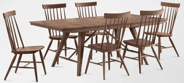 Hayward Solid Wood Large Extendable Dining Table & 6 Windsor-Back Chairs - Brown