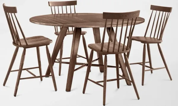 Hayward Solid Wood Convertible Counter-Height Dining Table & 4 Windsor-Back Stools - Brown