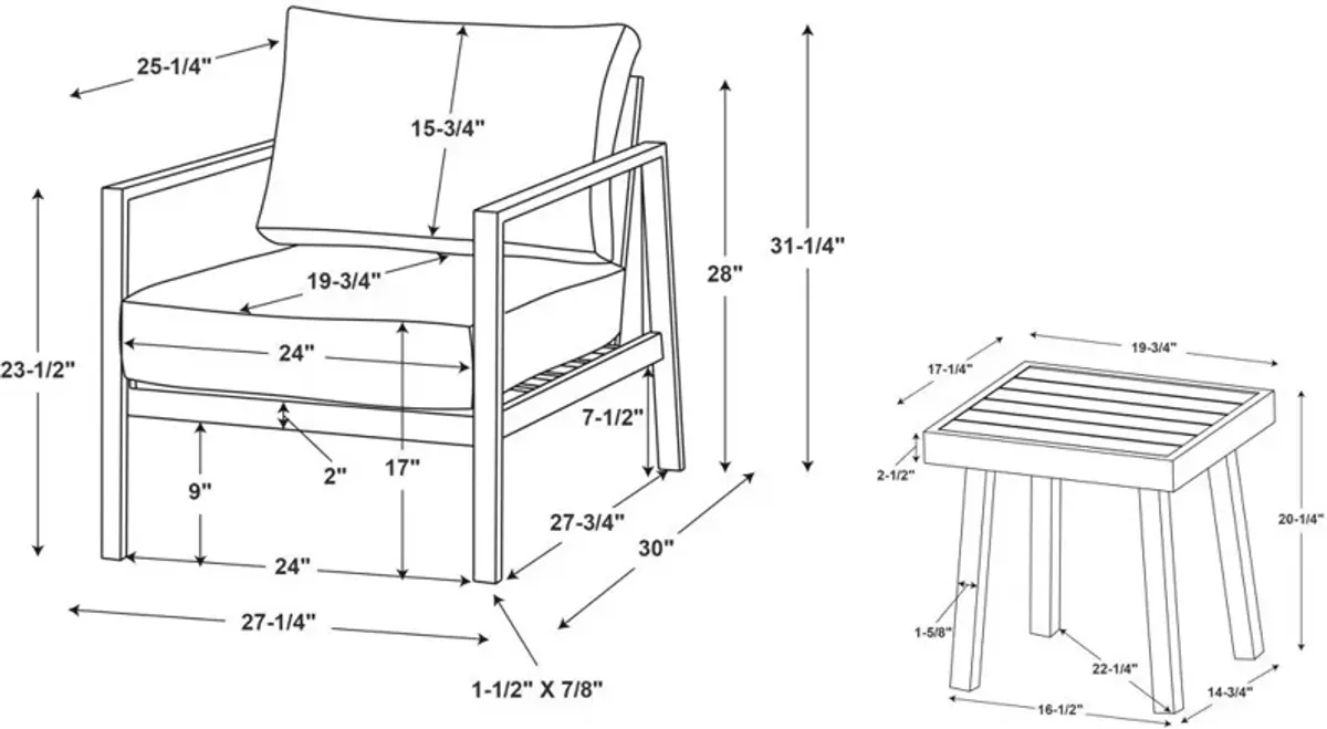 South Hampton Set of 2 Outdoor Chairs and Side Table