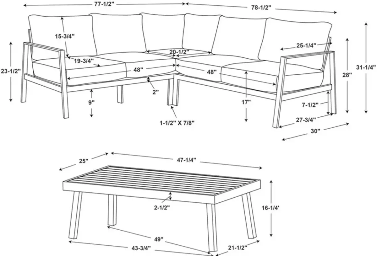 South Hampton 2-Piece Outdoor Sectional and Coffee Table Set