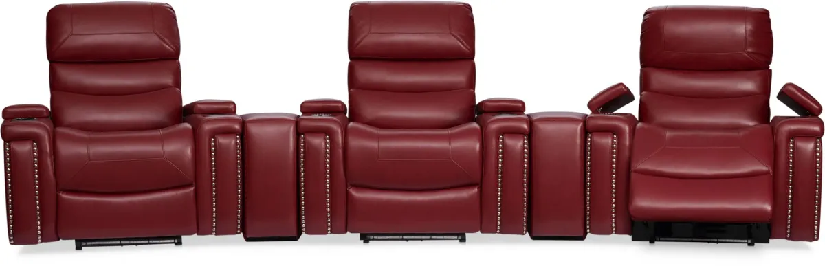 Jackson 5-Piece Triple-Power Reclining Home Theater Sectional - Red