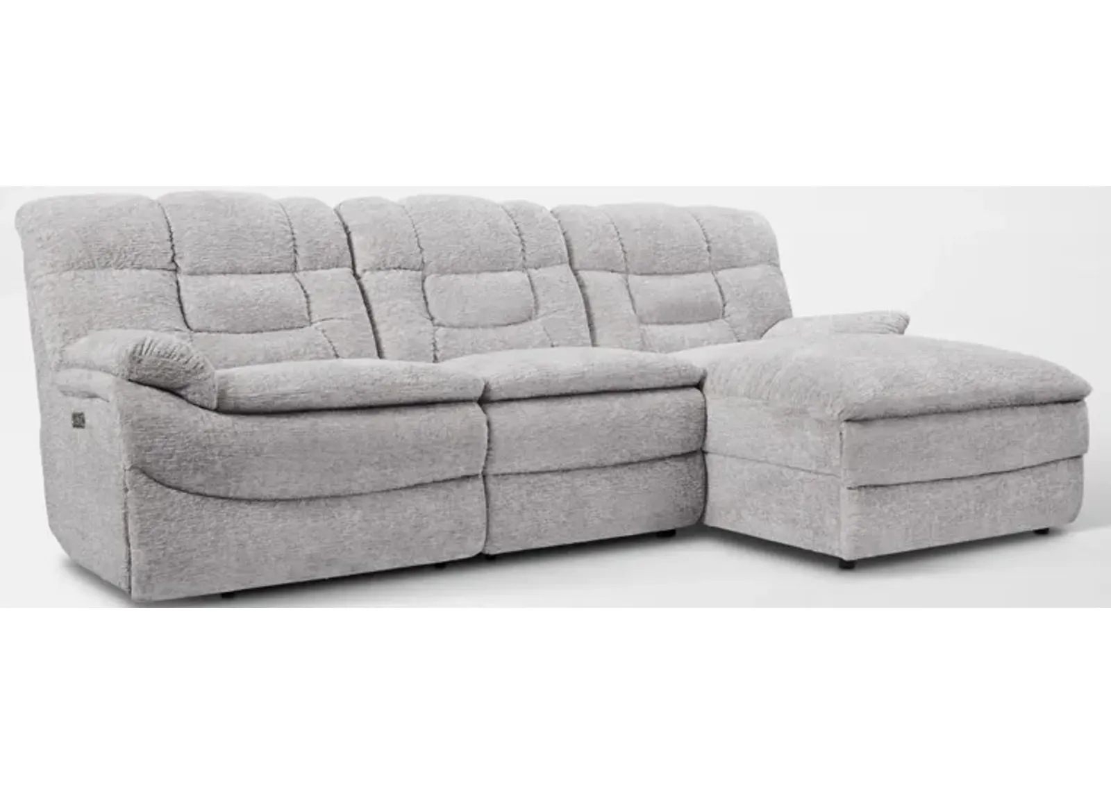 Big Softie 3-Piece Dual-Power Reclining Sectional w/ Right-Facing Chaise & 2 Reclining Seats - Gray