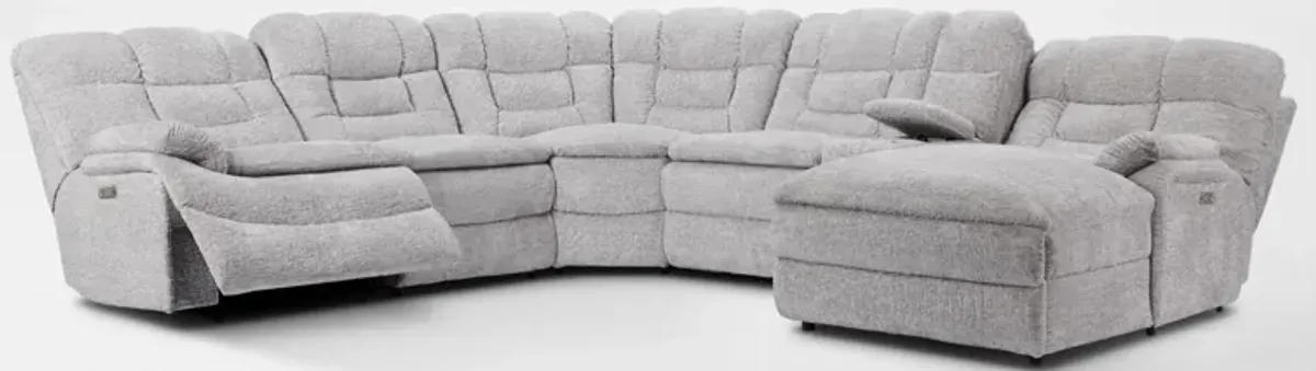 Big Softie 6-Piece Dual-Power Reclining Sectional with Right-Facing Chaise - Light Gray