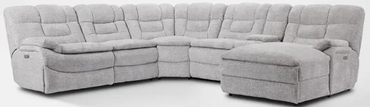 Big Softie 6-Piece Dual-Power Reclining Sectional with Right-Facing Chaise - Light Gray