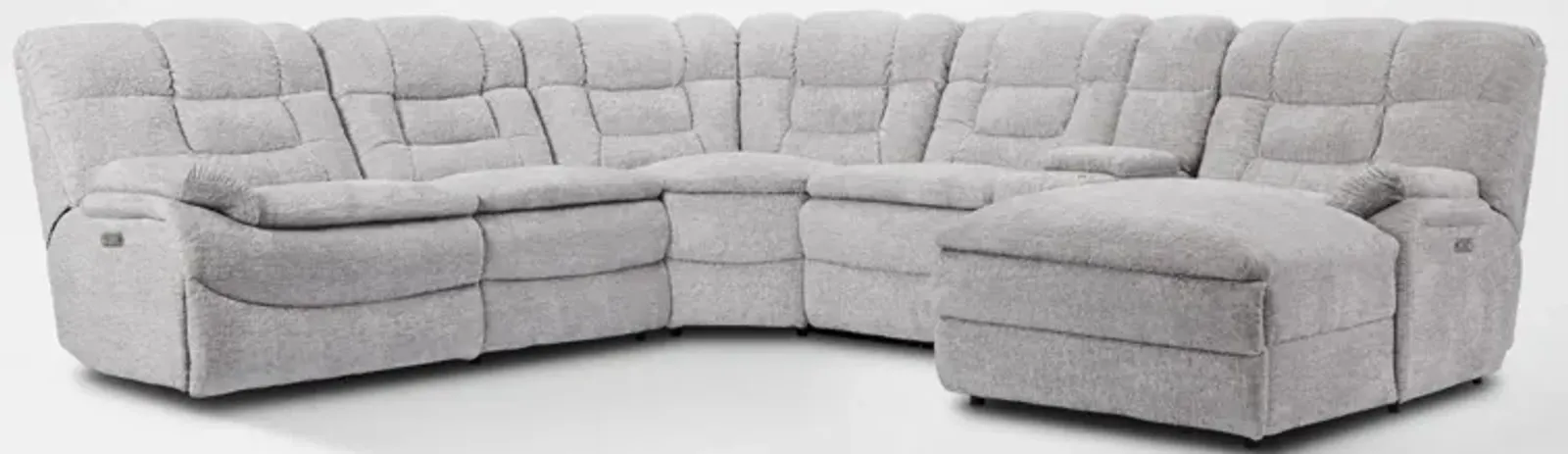 Big Softie 6-Piece Dual-Power Reclining Sectional with Right-Facing Chaise - Light Gray