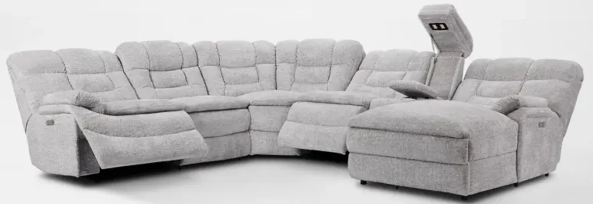 Big Softie 6-Piece Dual-Power Reclining Sectional w/ Right-Facing Chaise & 2 Reclining Seats - Gray