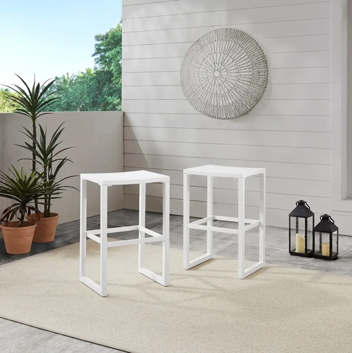 South Hampton Set of 2 Outdoor Bar Stools - White