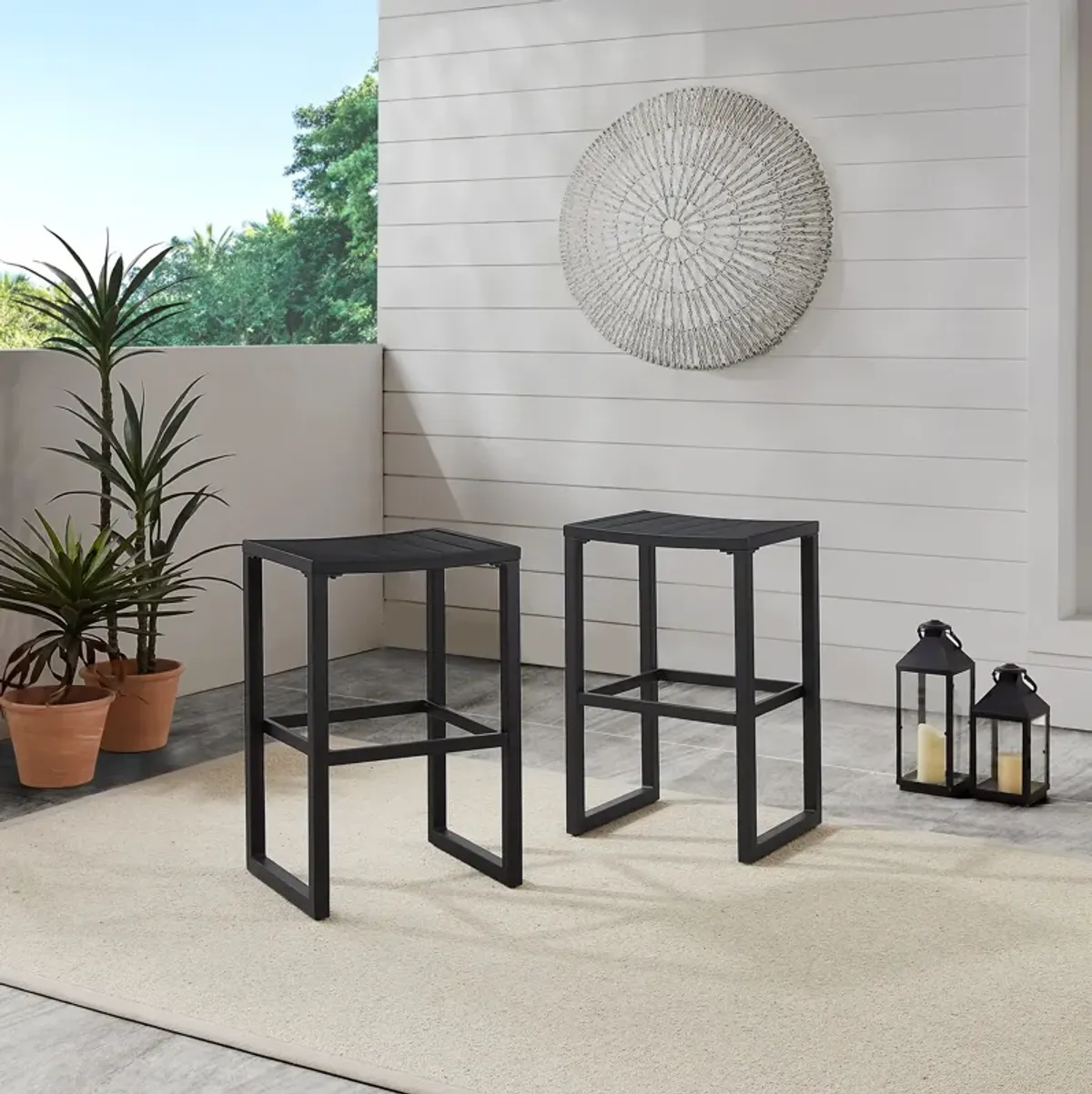 South Hampton Set of 2 Outdoor Bar Stools - Black