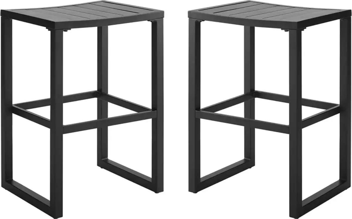 South Hampton Set of 2 Outdoor Bar Stools - Black