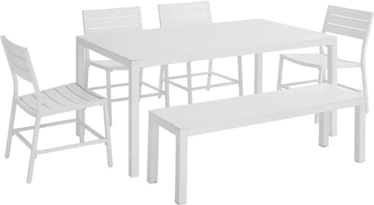 South Hampton Outdoor Dining Table, 4 Dining Chairs and Bench - White