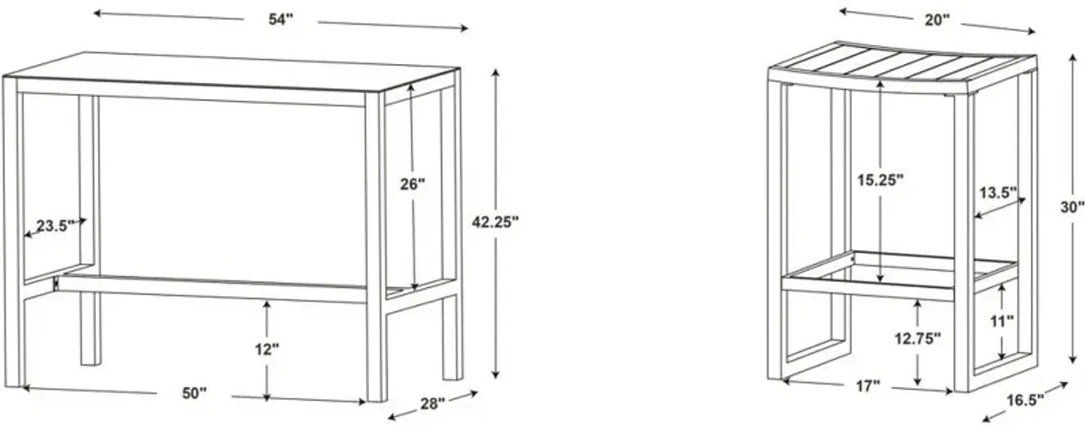 South Hampton Outdoor Bar Table and 4 Bar Stools - White